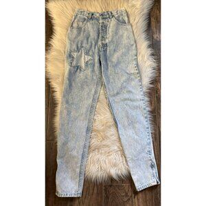 L.A. Gear Vintage Button Fly Cotton Blue Jeans Size 3/24 Y2K Star Zip Bottom‎